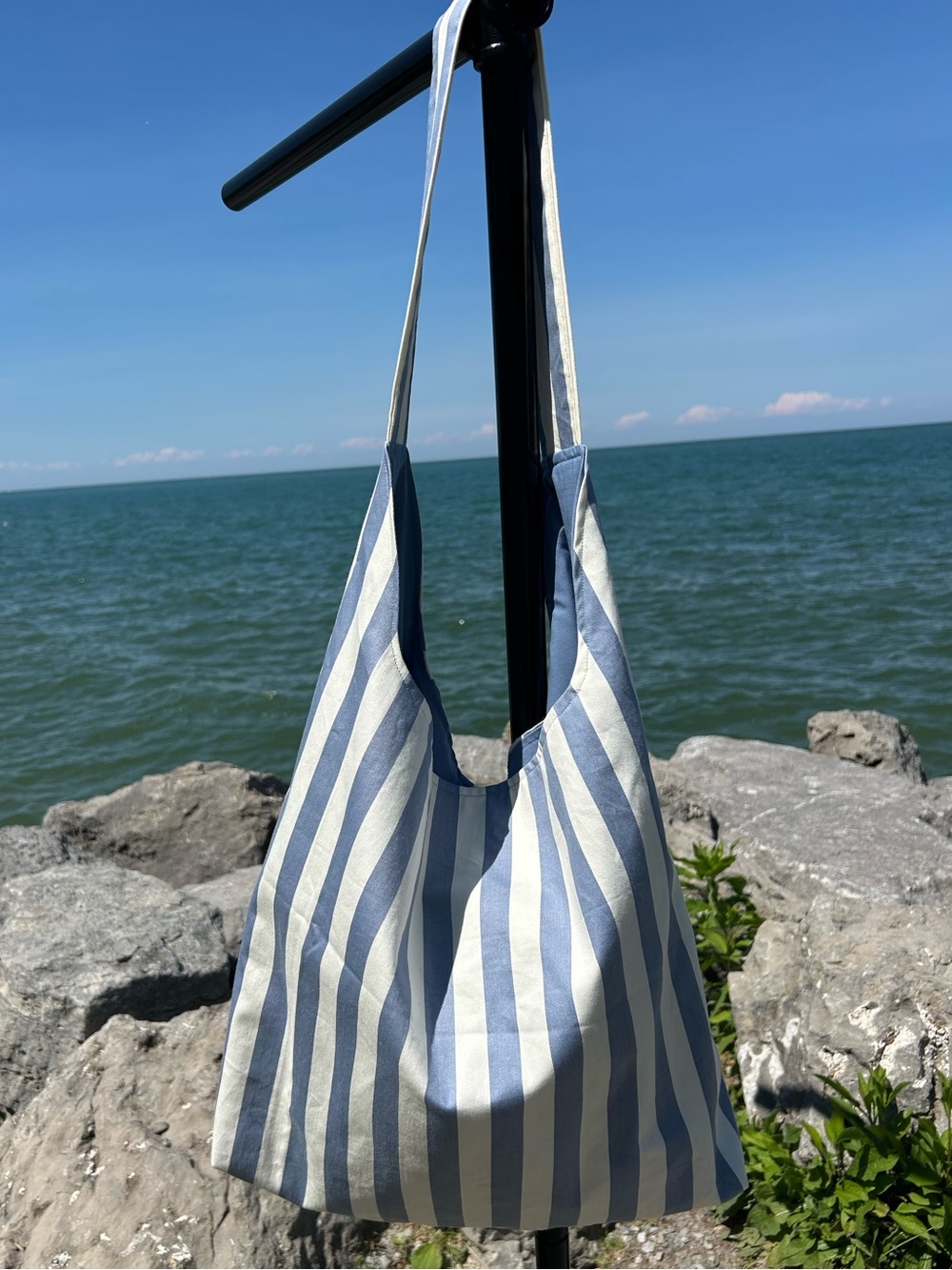 Blue and White Striped Large Tote Bag